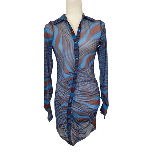 Pretty Little Things Womens Sheer Assymetrical Striped Shirt Dress - Picture 1 of 9